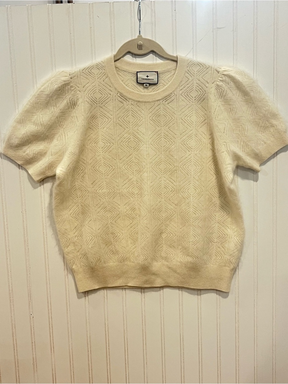 EUC Tuckernuck 100% Wool Cream Knit Short-Sleeve Top size XL